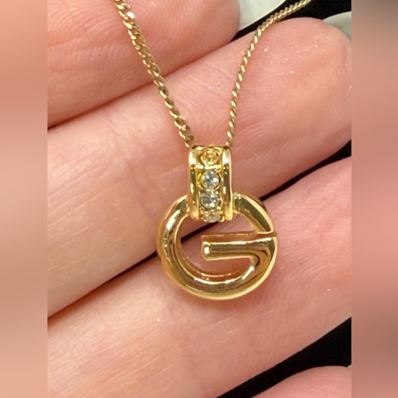 Givenchy Gold Necklace with Pendant and 3 Crystal Stones EUC - Picture 3 of 7